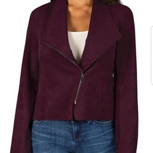 Kut From The Kloth Carina Faux Suede Drape Moto Jacket in Wine Size XS NWT